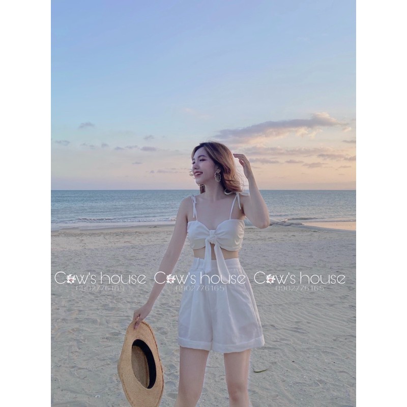 SET CROP VÀNG 2S CỘT NƠ NGỰC + SHORT