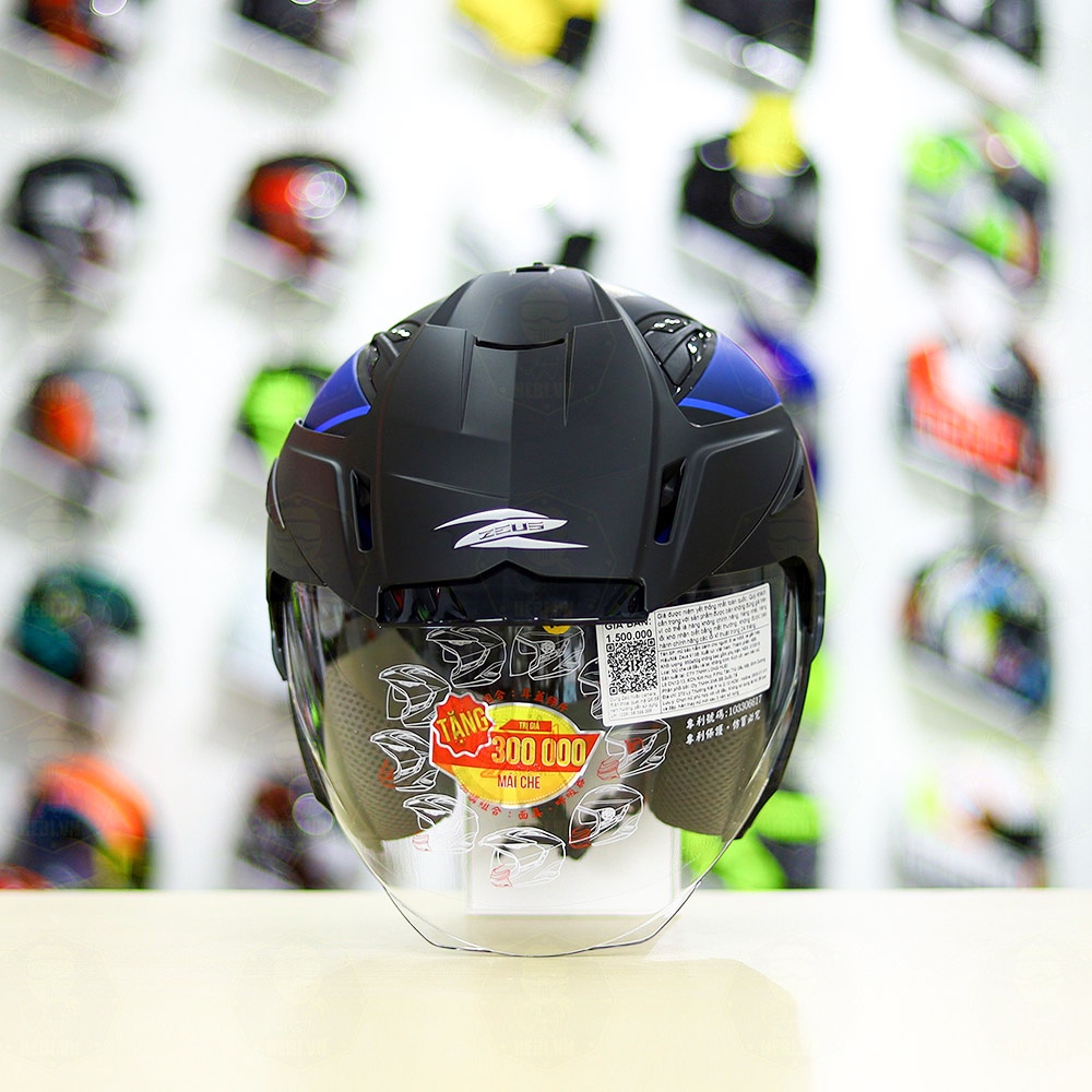 Mũ 3/4 2 Kính Zeus 613B Camo Xanh Nhám Tặng Kèm Mái Che Có Thể Tháo Rời