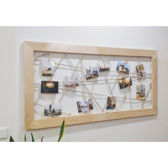 Khung ảnh decor treo tường, chất liệu gỗ thông tự nhiên bền đẹp dạng lưới
