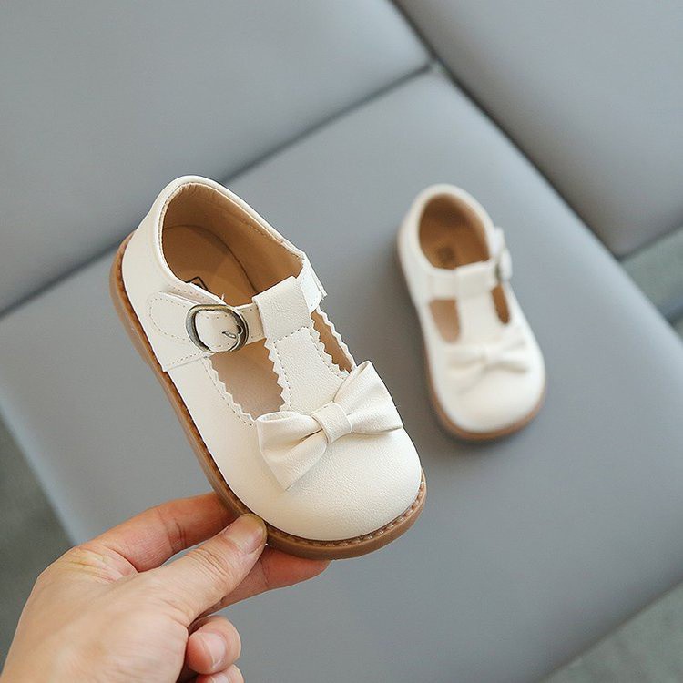 Giày búp bê bằng da đính nơ phong cách Hàn Quốc dành cho bé gái 1-8 tuổi