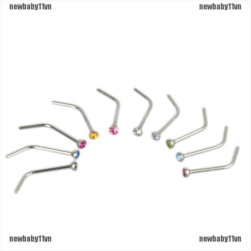 Bộ 10 Khuyên Mũi Thép Không Rỉ Đính Đá Cá Tính