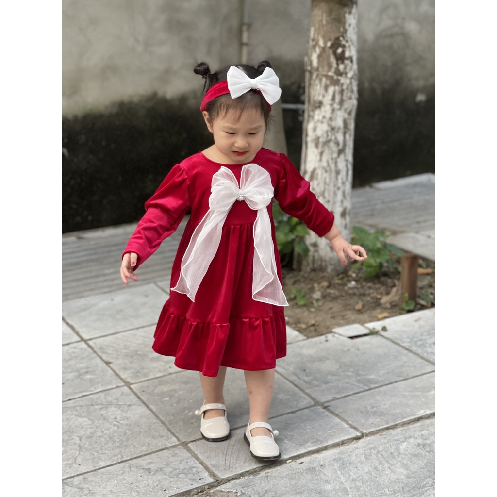 Đầm bé gái ⚡ 𝗙𝗥𝗘𝗘𝗦𝗛𝗜𝗣 ⚡ Hàng thiết kế thu đông - Chất liệu nhung đỏ cao cấp - TẶNG KÈM TURBAN