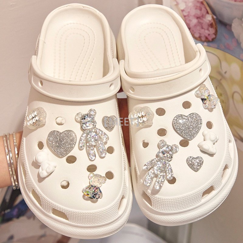 [MEET] Phụ Kiện Khóa Cài Giày Crocs DIY Hình Gấu Hoạt Hình Và Hoa Lấp Lánh Trang Trí Giày