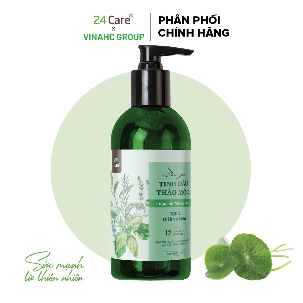 Dầu gội tinh dầu thảo mộc thiên nhiên 24care 300ml - PHỤC HỒI TÓC HƯ TỔN 98%