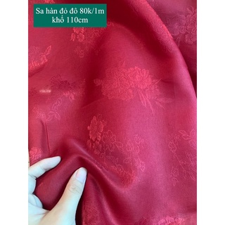 Vải Sa hàn hoạ tiết hoa đỏ đô 80k/1m khổ 110cm