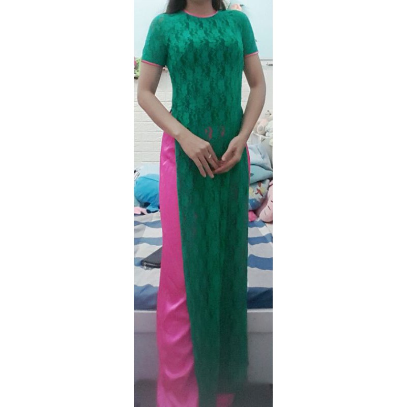 Thanh lý bộ áo dài ren xanh eo 75cm trở lại , kèm quần