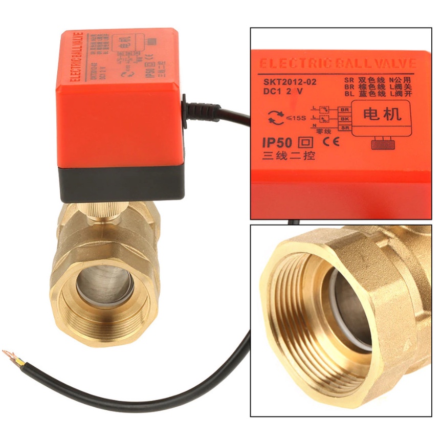 Van Bi Điện Động Cơ DN25, Bằng Đồng AC 220V 2 Chiều 3 Dây 1.6Mpa