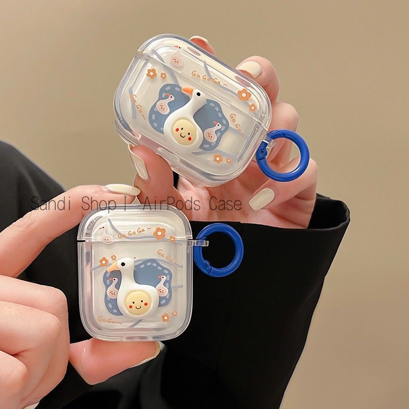 Ốp điện thoại AirPods trong suốt hình chú vịt bơi 3D sáng tạo cho AirPods 1 / 2 / 3 / Pro / Pro 2 Vỏ