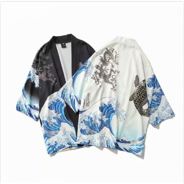 Áo Khoác Kimono Dáng Rộng Họa Tiết Cá Chép Phong Cách Nhật Bản Thời Trang Cho Nam