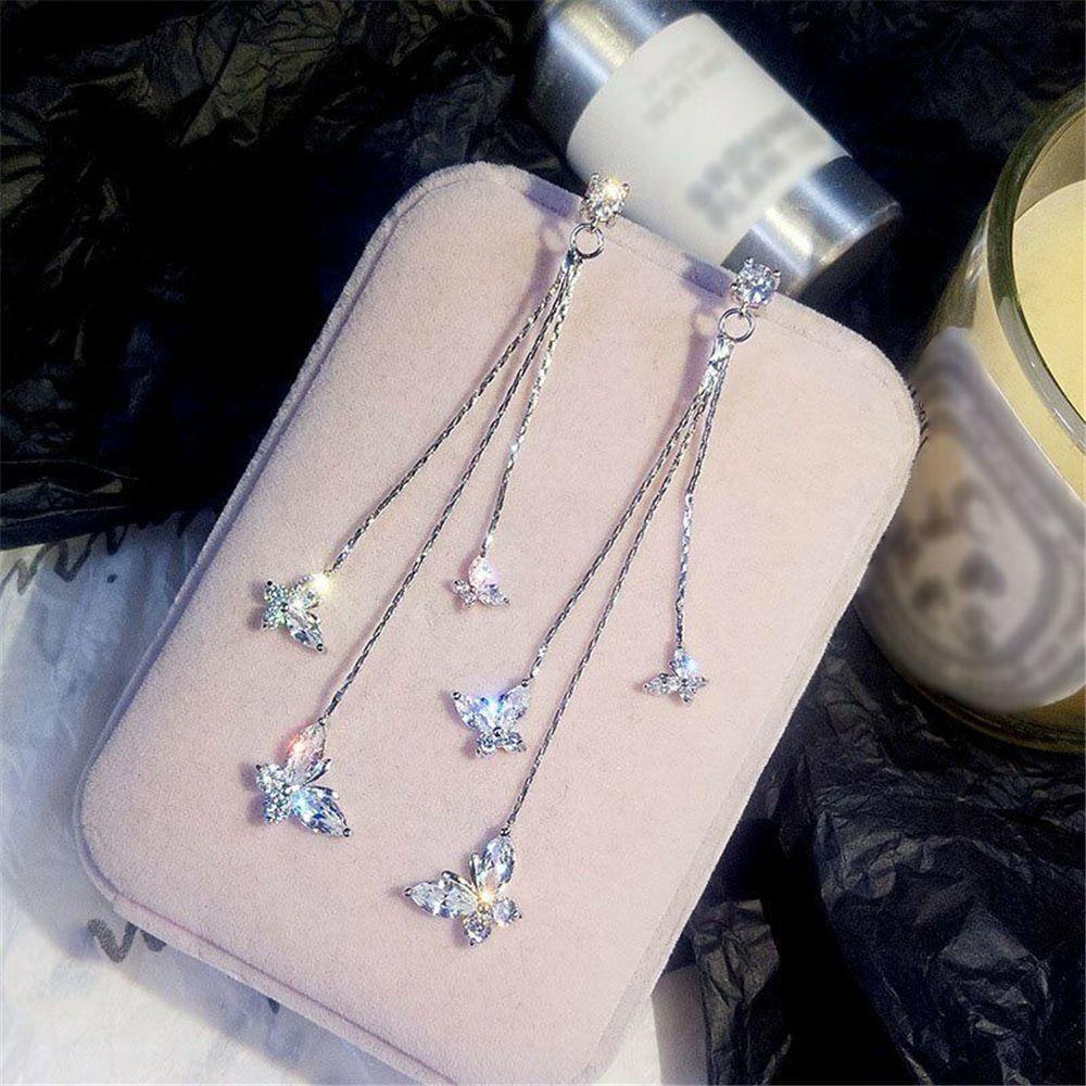 1 Đôi Bông Tai Dáng Dài Đáng Yêu|Nhẫn Đính Đá Zircon Thời Trang