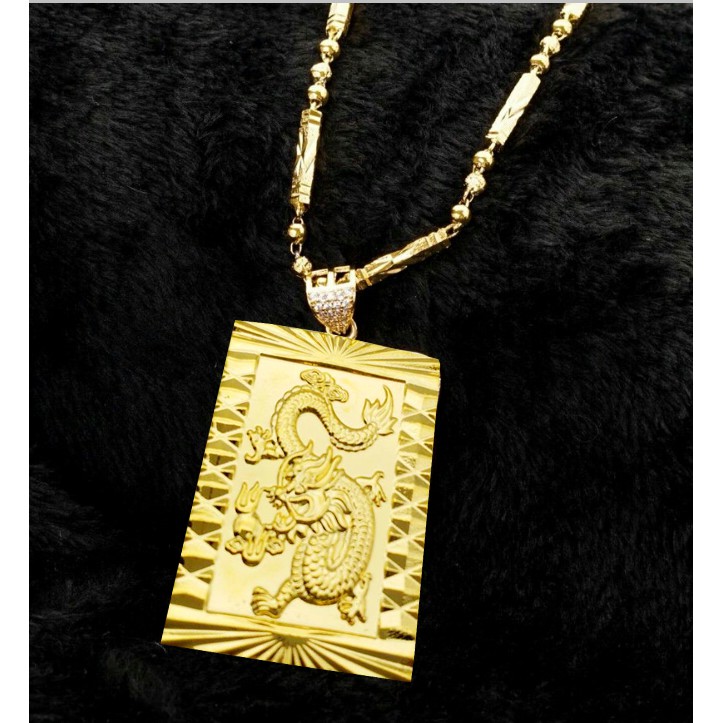 Dây chuyền + mặt trạm rồng nam nữ khối đăc 24k mạ vàng