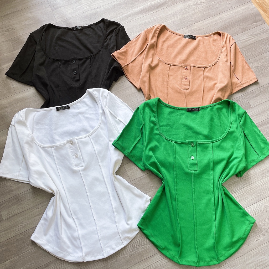 Áo Thun Nữ Bigsize Tay Ngắn Nút Croptop Hack Dáng Che Bụng Lên Phom Cực Xinh MÃ TNN