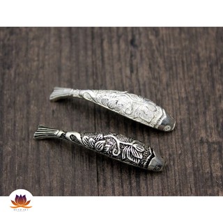 Charm Cá Bạc Khắc Hoa Sen Bạc 925, Phối Vòng Tay Phong Thuỷ, Trang Sức, Chuỗi Hạt S43 - Bead Art