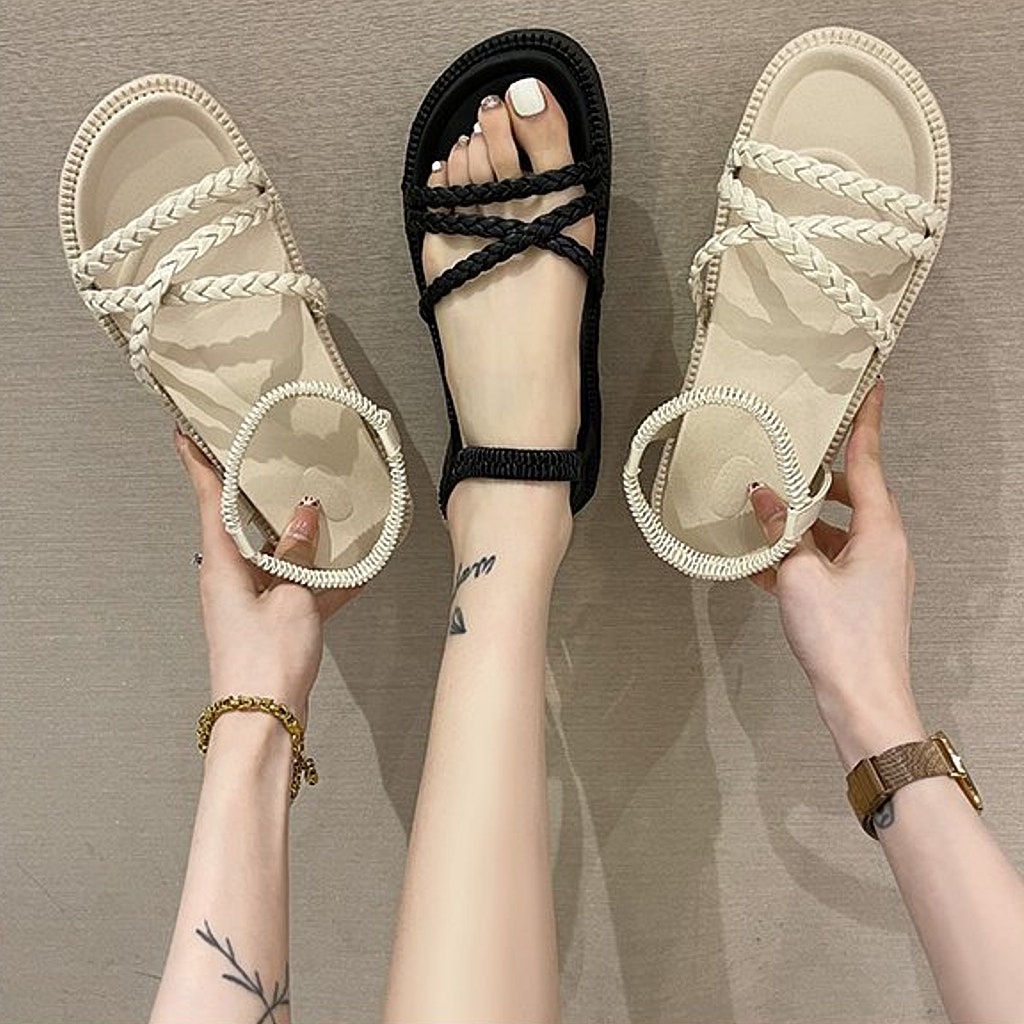 Giày Nữ Ulzzang Vintage, Sandal Quai Đan Đan Chéo Đế PU Cao Cấp Độn 4cm Hàn Quốc, Street Style - Iclassy_shoes