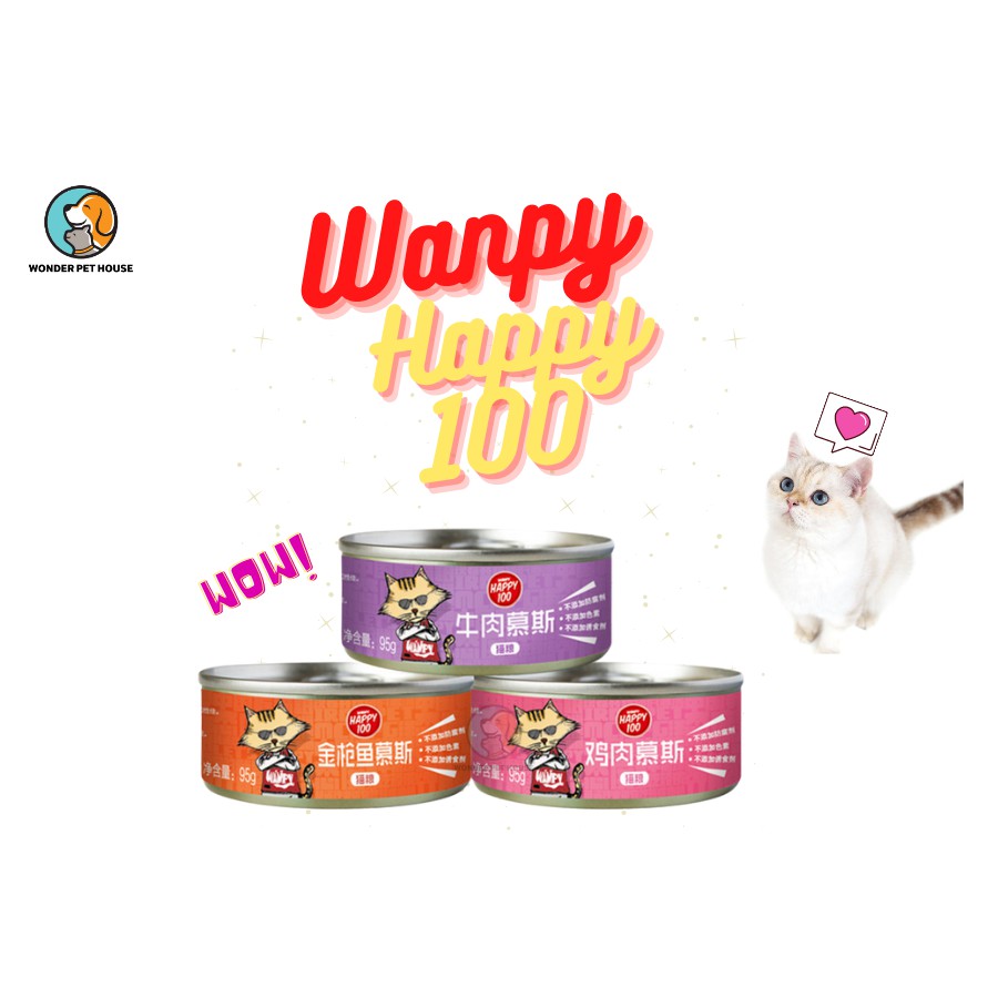 Pate Wanpy Happy 100 Lon 95g Cho Mèo - dinh dưỡng - nhiều mùi vị ngon, bổ, rẻ