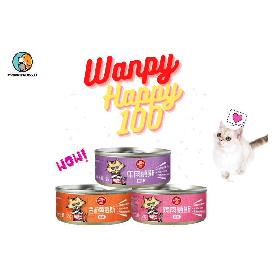 Pate Wanpy Happy 100 Lon 95g Cho Mèo - dinh dưỡng - nhiều mùi vị ngon, bổ, rẻ