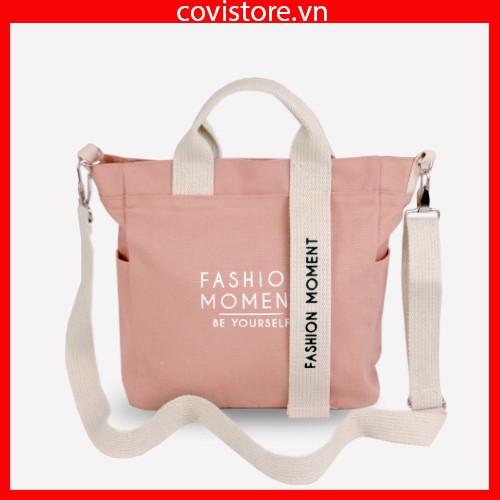 Túi vải Hàn Quốc, túi đeo chéo vải canvas phối chữ fashion moment thời trang Covi nhiều màu sắc T11