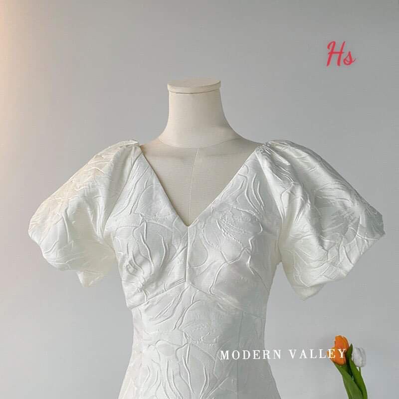 Váy xốp cổ tim tay bồng HSU1