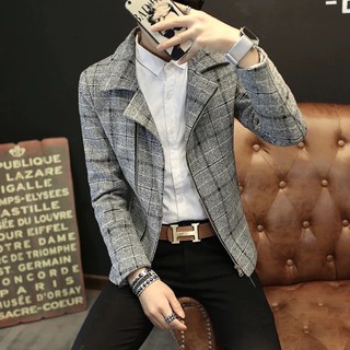 (Sẵn) Áo vest nam dạ kẻ dáng ngắn kéo khoá mặc được nhiều kiểu thời trang Hàn Quốc - XN08