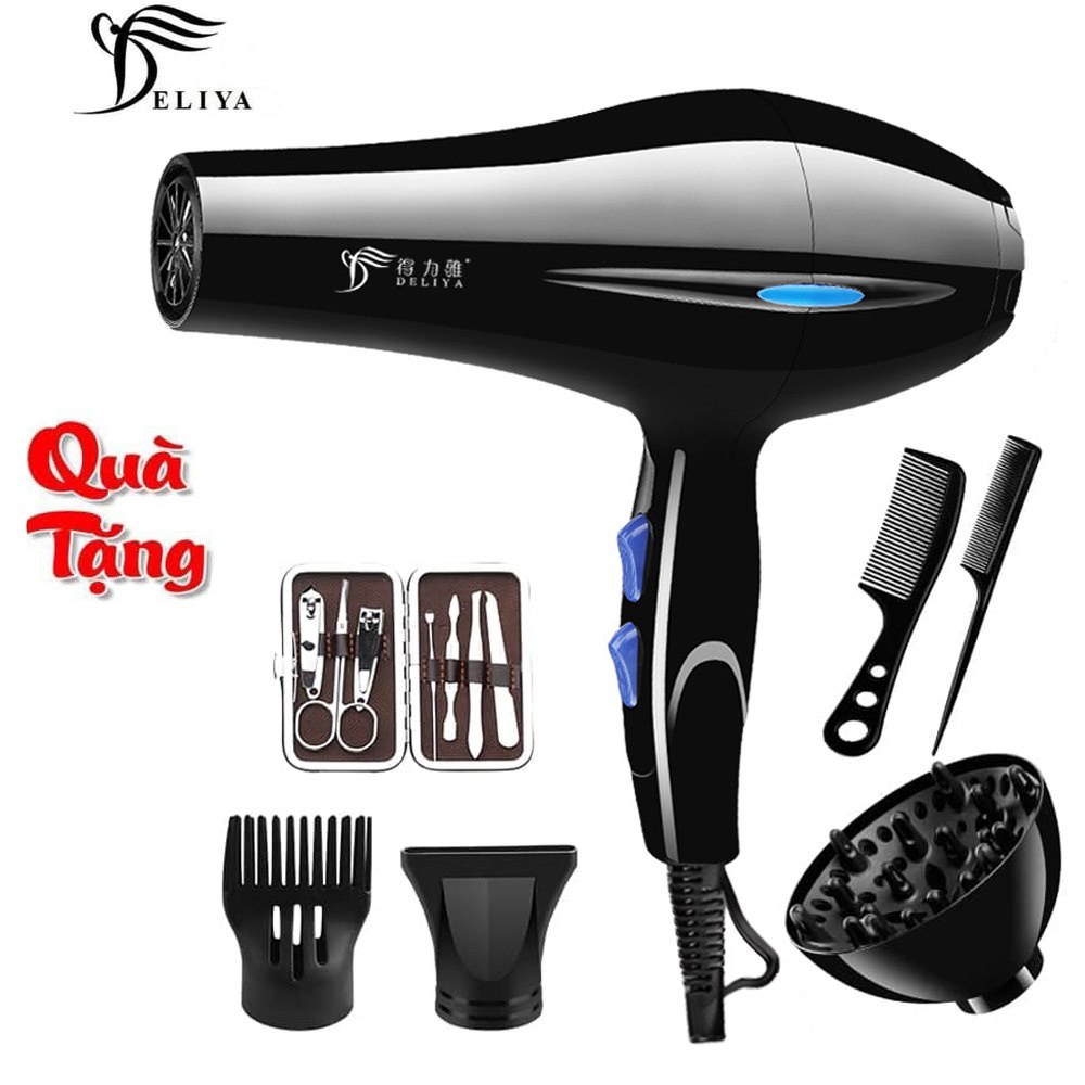 Máy sấy tóc Deliya 8020 kim cương xanh 3 chế độ sấy nóng, vừa, mát + MUA 1 TẶNG 6 - BH 12 tháng