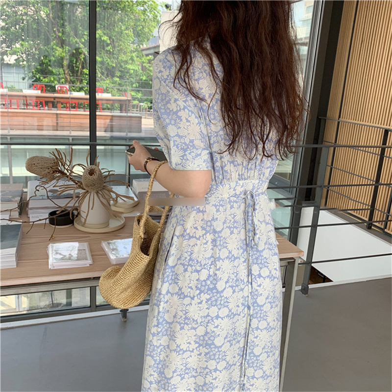 Đầm Hoa Ngắn Tay Cổ Chữ V Xinh Xắn Theo Phong Cách Hàn Quốc 43649