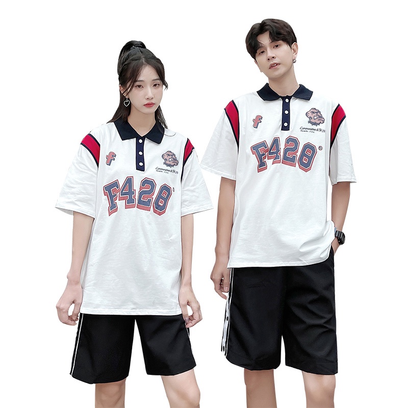 Áo POLO Cổ Bẻ In F248 Cặp Đôi Fom Rộng Thoải Mái , Cotton Hàn Cao Cấp Thoải Mái Hoạt Động Mã TEEN234