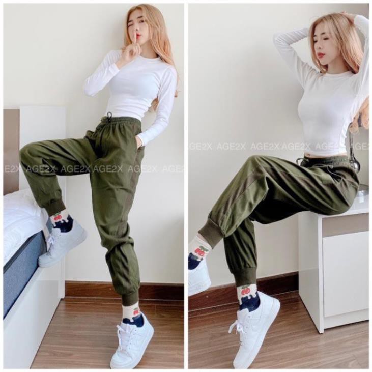 Quần jogger nữ unisex chất kaki cotton phối sọc gân co giãn wash mềm thấm hút tốt khô nhanh chính hãng AGE2X hàng vnxk | BigBuy360 - bigbuy360.vn