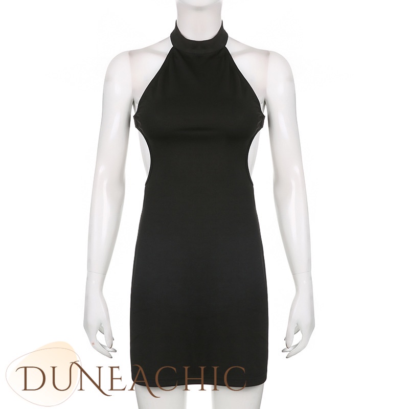 DUNEA Đầm không tay Hở Lưng Màu Trơn Quyến Rũ