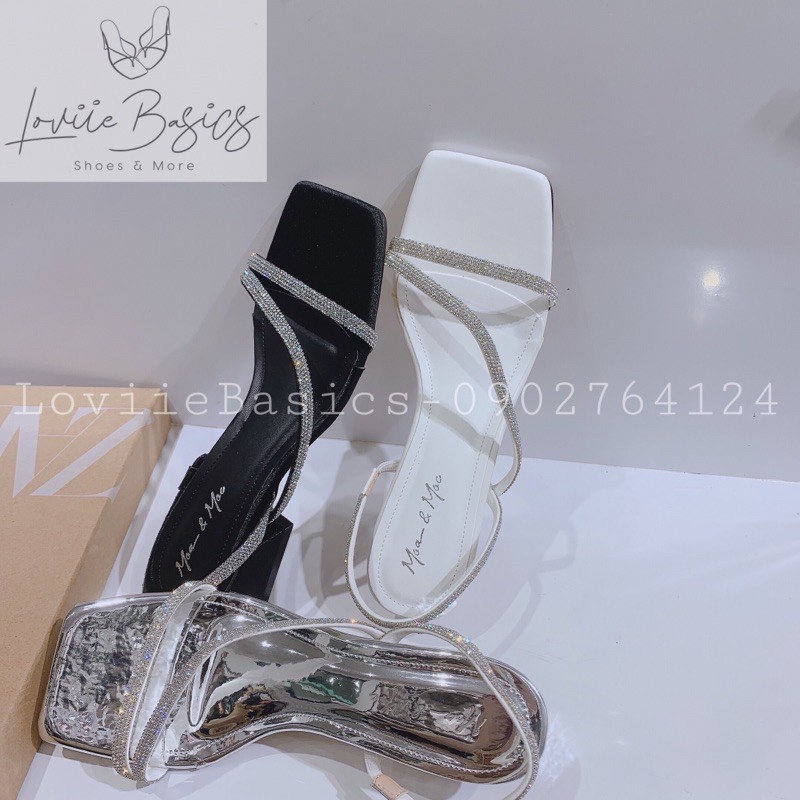 LOVIIE BASICS - SANDAL QUAI MẢNH ĐÍNH ĐÁ - SANDAL CAO GÓT ĐẾ VUÔNG 5CM - SANDAL 5 PHÂN QUAI MẢNH - SANDAL 5 PHÂN G210428