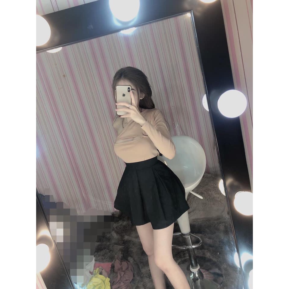 Áo kiểu lệch vai cut out ngực xinh chất thun bozip đẹp xinh