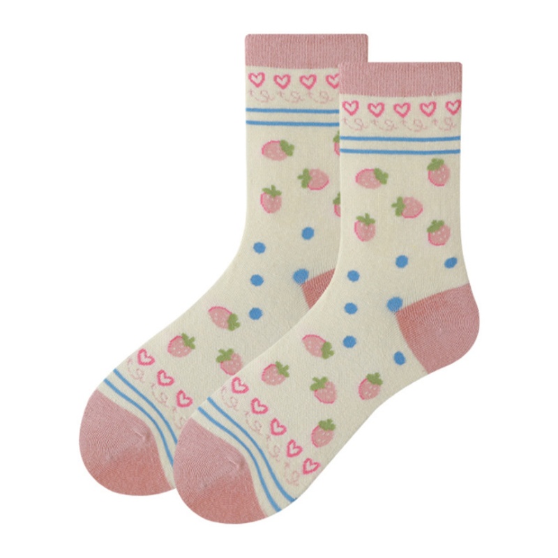 Youyo Vớ Cotton Cổ Cao Kẻ Sọc In Họa Tiết Báo Hồng Phong Cách Harajuku Nhật Bản Dễ Thương Cho Nữ