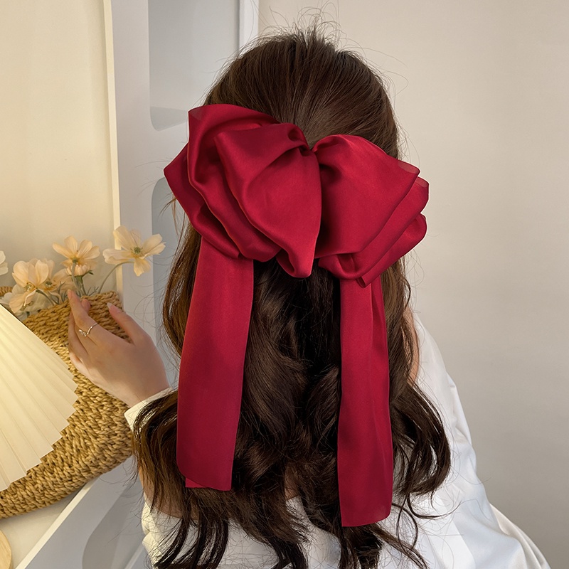 Kẹp Tóc Nơ Ruy Băng Nhiều Lớp Màu Đen Phong Cách Pháp Thời Trang Mùa Xuân Cho Nữ