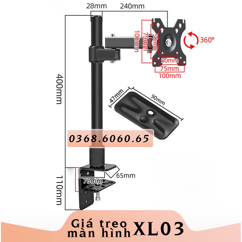 XL03 - Giá Đỡ Màn Hình/ Giá treo màn hình máy tính - Kẹp thành bàn [Màn hình 17 – 27”] [ Rẻ Hơn NB F80- H80 ]