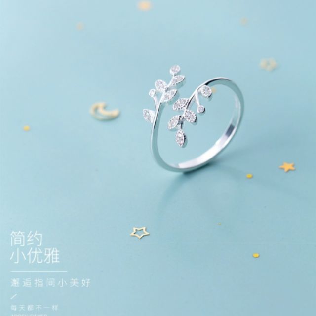 nhẫn-bông tai cành lá