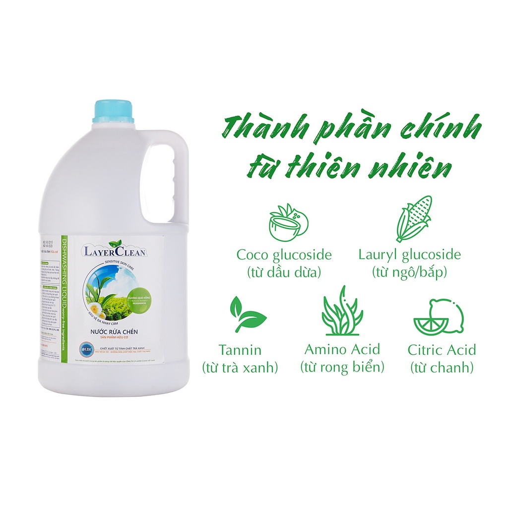 Nước rửa chén hữu cơ Layer Clean - can 5L siêu tiết kiệm