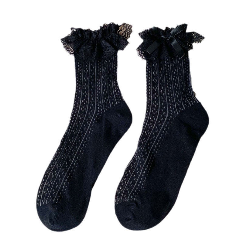 Youyo Vớ Lưới Cotton Phối Ren Họa Tiết Chấm Bi / Kẻ Sọc / Nơ Gợn Sóng Phong Cách Harajuku Nhật Bản Ngọt Ngào Cho Nữ