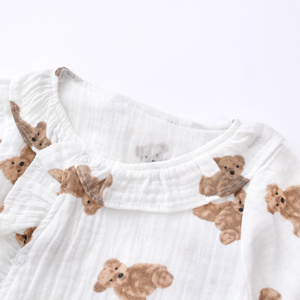 Bộ Áo Liền Quần Tay Dài Bằng Cotton Thêu Hoa Dành Cho Bé Gái 0-3 Tuổi 0029