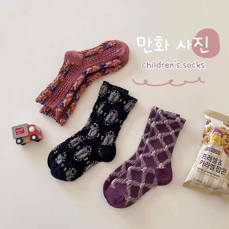 Vớ Cotton Trơn Màu Họa Tiết Hoa Phong Cách Hàn Quốc Thời Trang Thu Đông Dành Cho Bé Gái