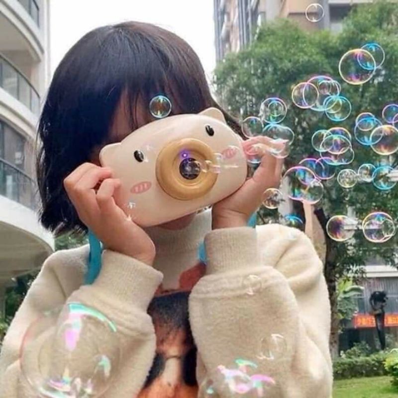 FREESHIP Máy Ảnh Thổi Bong Bóng Phát Nhạc 👑HEO CUTE👑 Máy Ảnh Thổi Bóng Tự Động Kèm