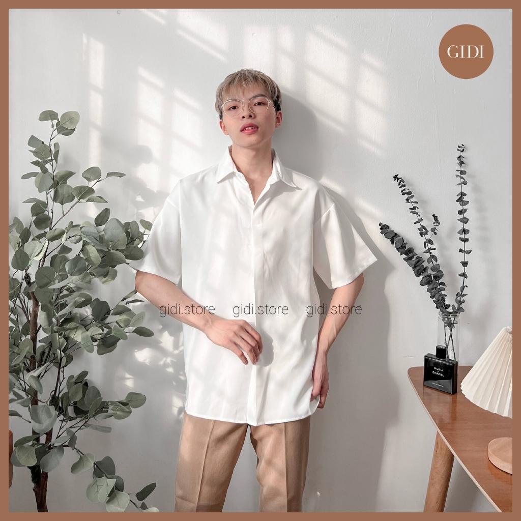 Áo Sơ mi Không Nút Nam Nữ Unisex màu TRẮNG/ ĐEN (Ảnh thật) - vải lụa form rộng tay lỡ chính hãng