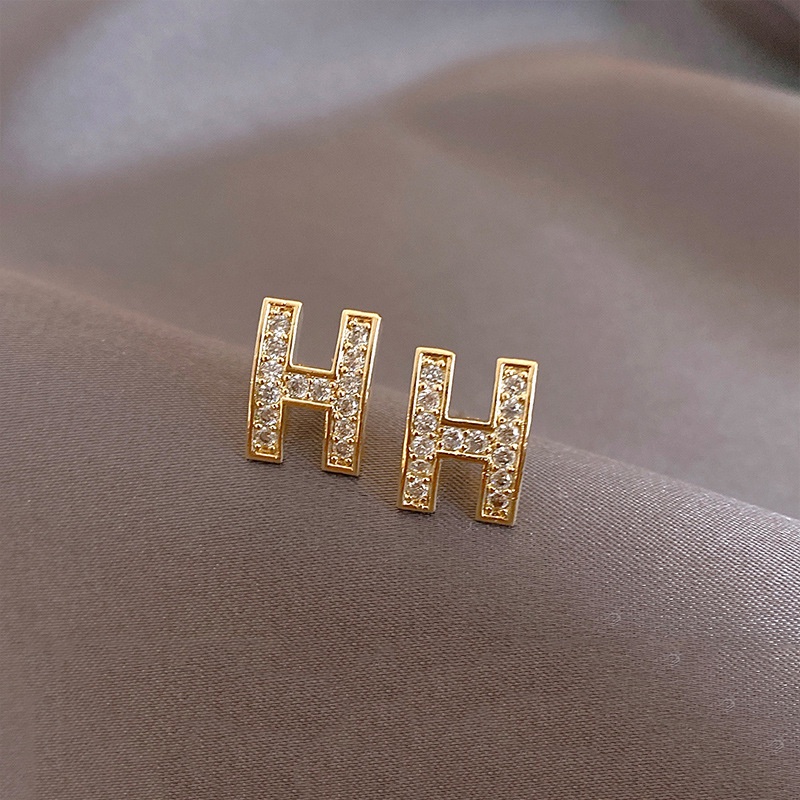 Khuyên tai bạc thiết kế chữ H đơn giản thời trang mùa hè cho nữ