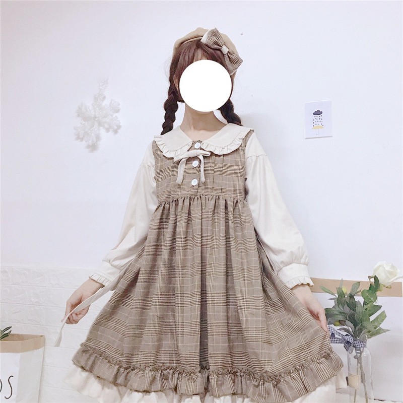 Đầm baby doll lolita tay dài cổ áo búp bê váy xòe ulzzang (2 màu )