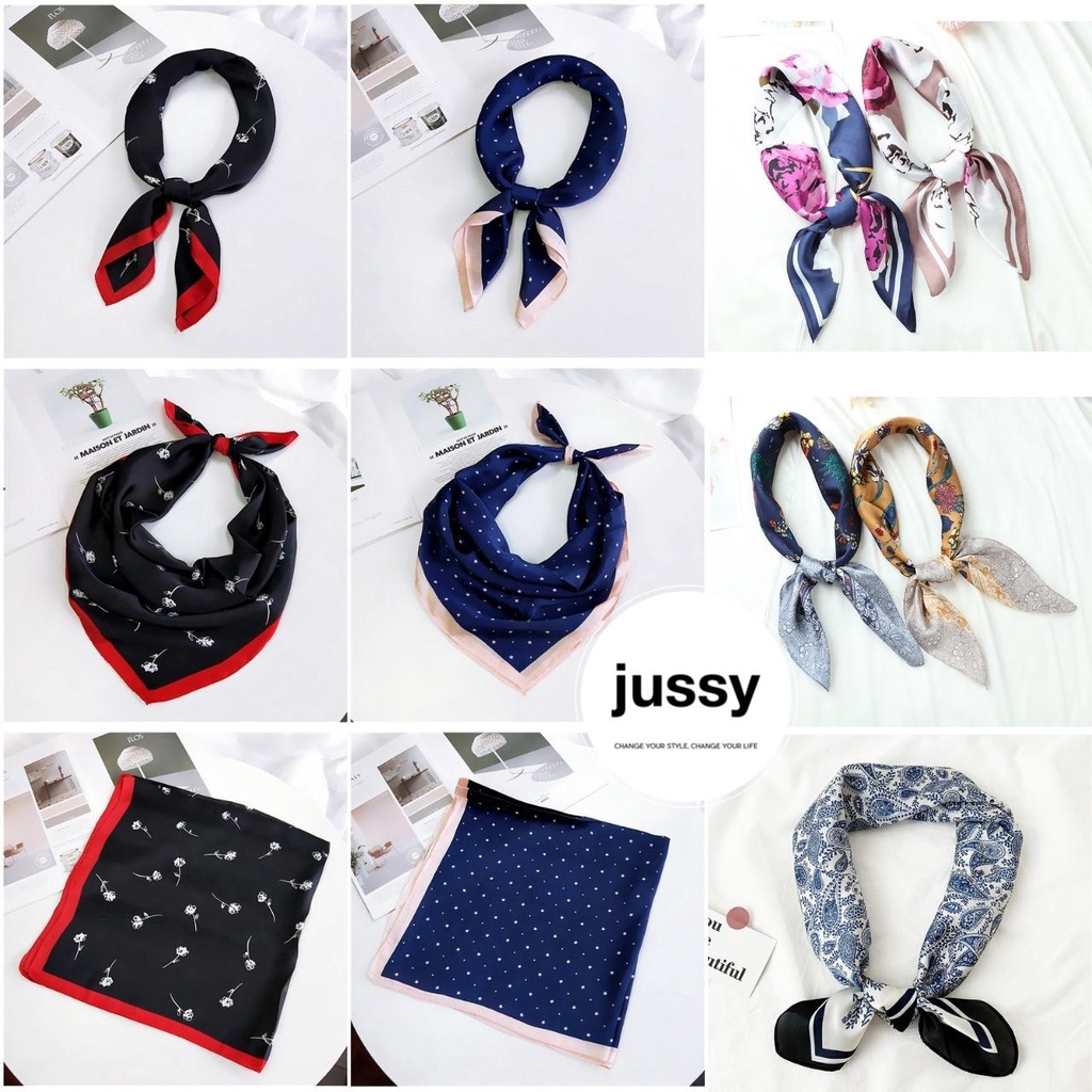 Khăn Lụa Vuông 70x70Cm Jussy Fashion Kiểu Khăn Turban Nữ Quàng Cổ Khăn Bandana Trùm Đầu Quấn Tóc Làm Áo Yếm Lụa Cao Cấp