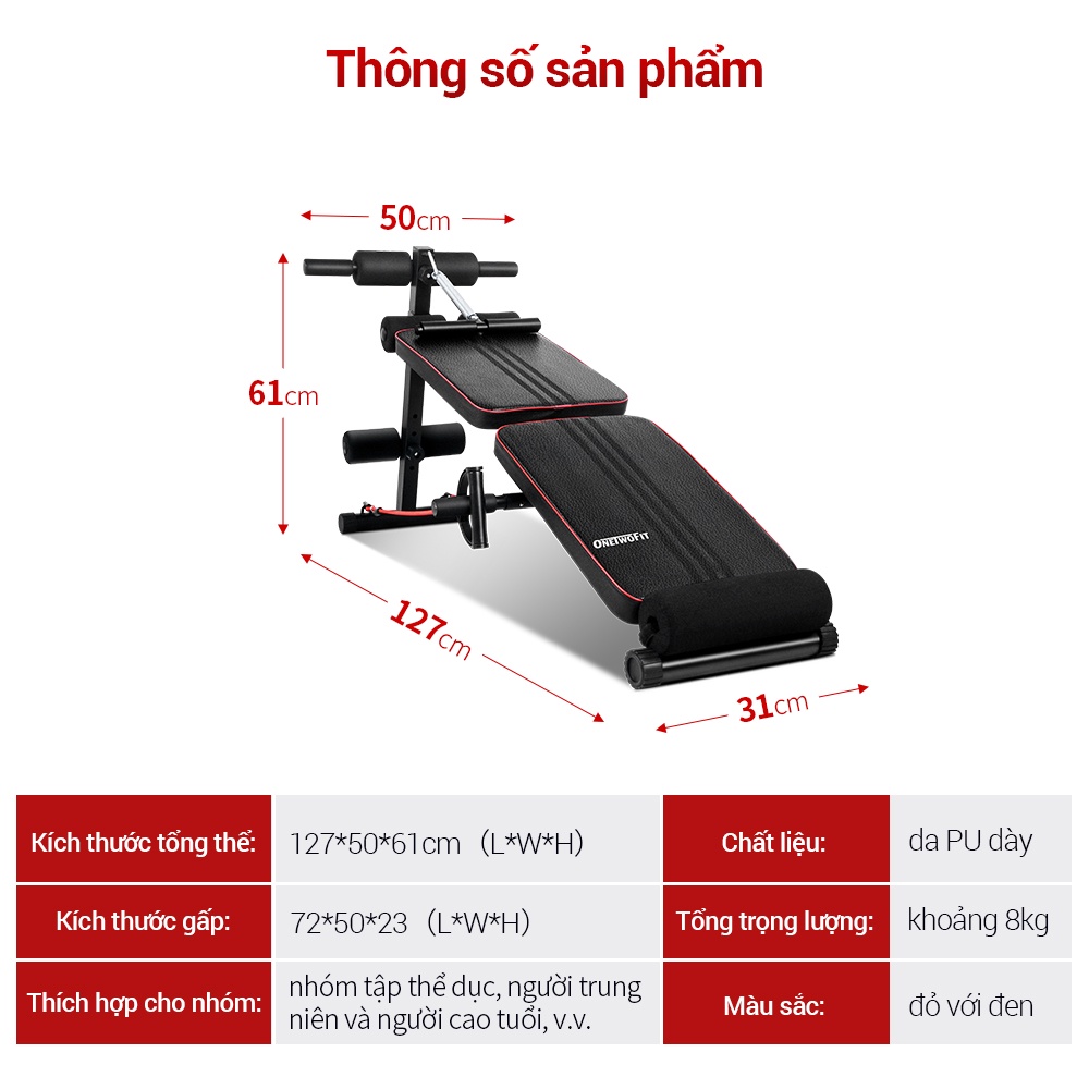 OneTwoFit Ghế tập có thể gập lại Ghế tập bụng đa chức năng Ghế tập bụng Thiết bị tập thể dục tại nhà OT184