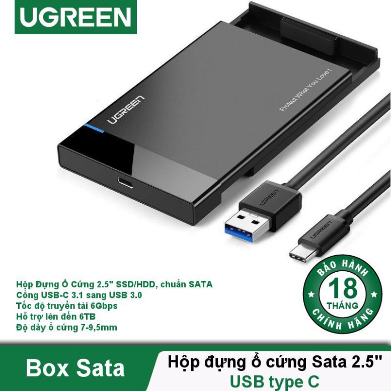 (Giảm Giá) Hộp đựng ổ cứng 2.5 inch SSD, HDD hỗ trợ 6TB, chuẩn SATA UGREEN US221 vỏ nhựa ABS - Hàng chính hãng