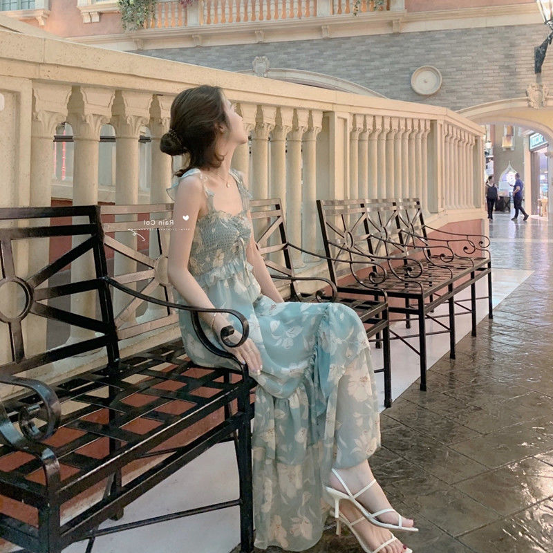 Đầm Chiffon Hai Dây Nhún Bèo Phong Cách Hàn Quốc Nữ Tính