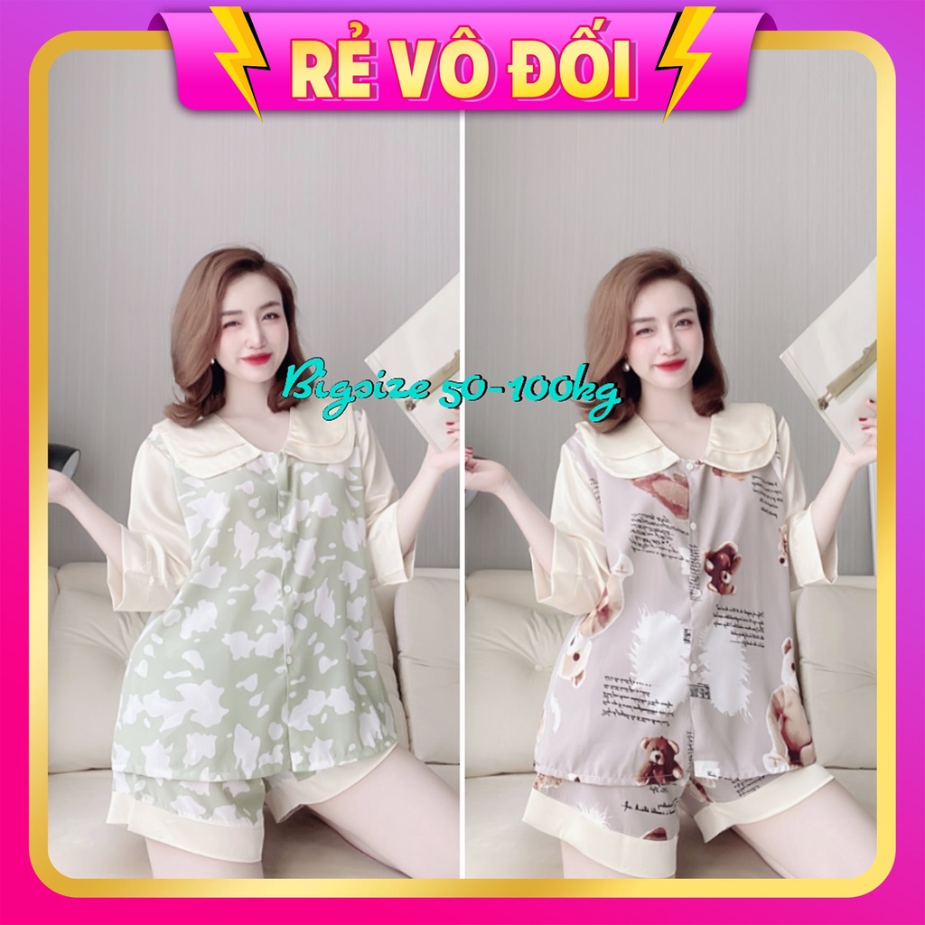 [ Bigsize 50-100kg] Bộ Đùi Lụa Nhật Lạnh Hai Lá Phối Satin Tay Lỡ  Cho Nàng Múp | BigBuy360 - bigbuy360.vn
