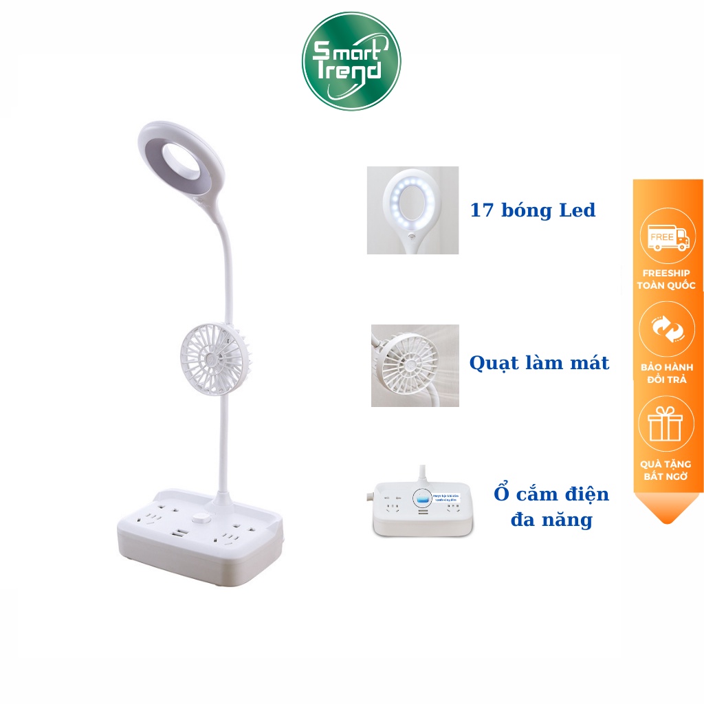 Đèn học để bàn mini chống cận thị bảo vệ mắt cho học sinh 3 chế độ đèn quạt mini cổng usb ổ cắm điện