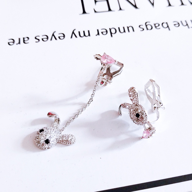 Khuyên tai bạc JIUDUOLAN dáng dài không đối xứng hình thỏ dễ thương thời trang xinh xắn cho nữ