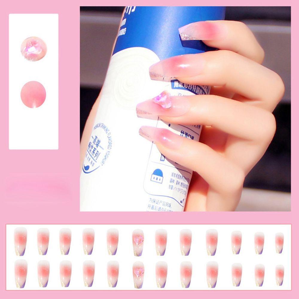 MIHAN1 Hộp 24 Móng Tay Giả Che Phủ Toàn Diện Đính Kim Cương Giả